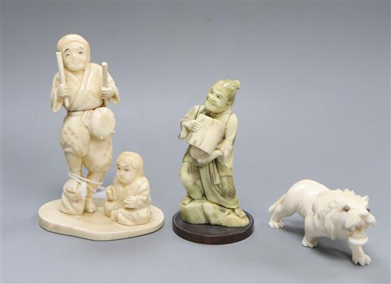 Three Japanese ivory and marine ivory figures